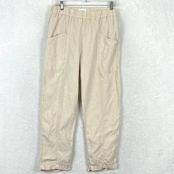 Mate The Label Willow Pull On Pants Women S Beige Crop Linen Preppy Resort USA - Picture 1 of 7